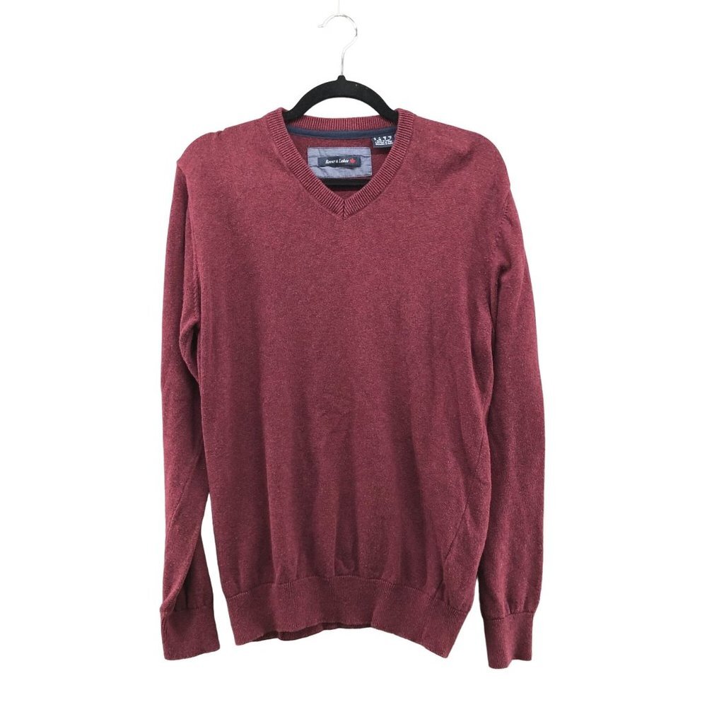 Rover & Lakes Mens V-neck Cotton Sweater Sz Small S‎ Red Burgundy Pullover Knit